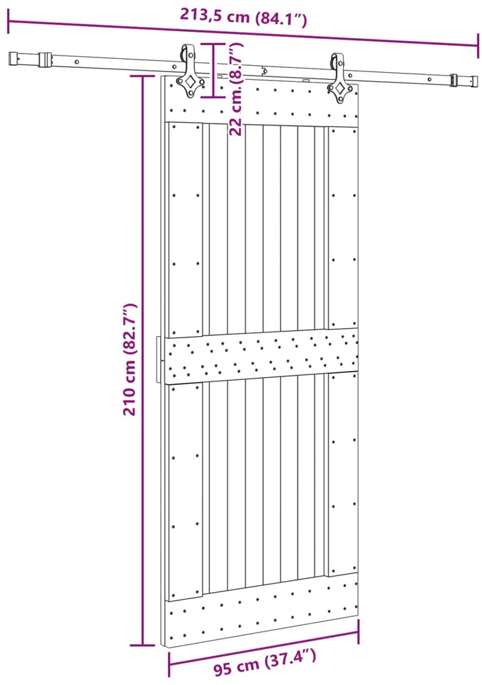 Slankios durys NARVIK Natūrali ir juoda 95 x 210 cm (213,5 cm)