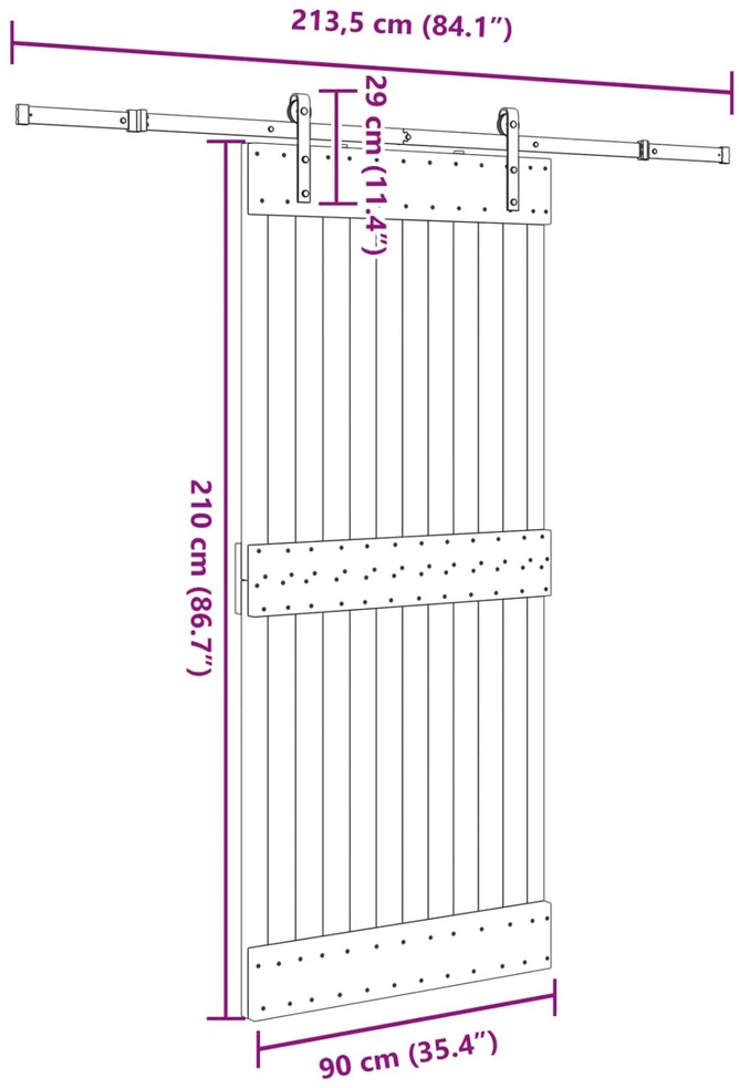 Slankios durys NARVIK Natūrali ir juoda 90 x 210 cm (213,5 cm)