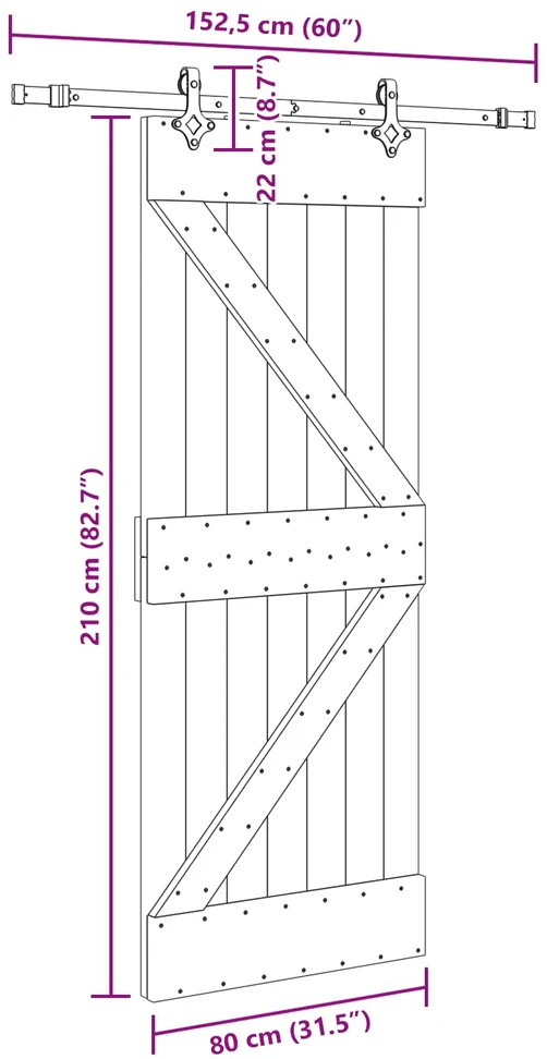 Slankios durys NARVIK Natūrali ir juoda 80 x 210 cm (152,5 cm)