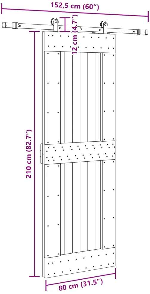 Slankios durys NARVIK Natūrali ir juoda 80 x 210 cm (152,5 cm)