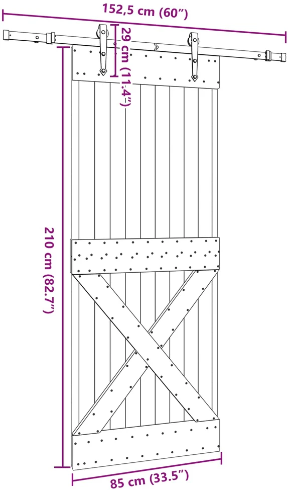 Slankios durys NARVIK Natūrali ir juoda 85 x 210 cm (152,5 cm)