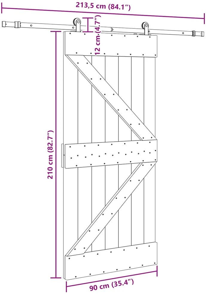 Slankios durys NARVIK Natūrali ir juoda 90 x 210 cm (213,5 cm)