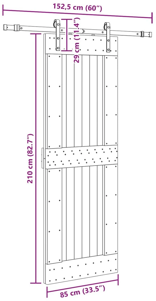 Slankios durys NARVIK 85 x 210 cm (152,5 cm) Natūrali ir juoda