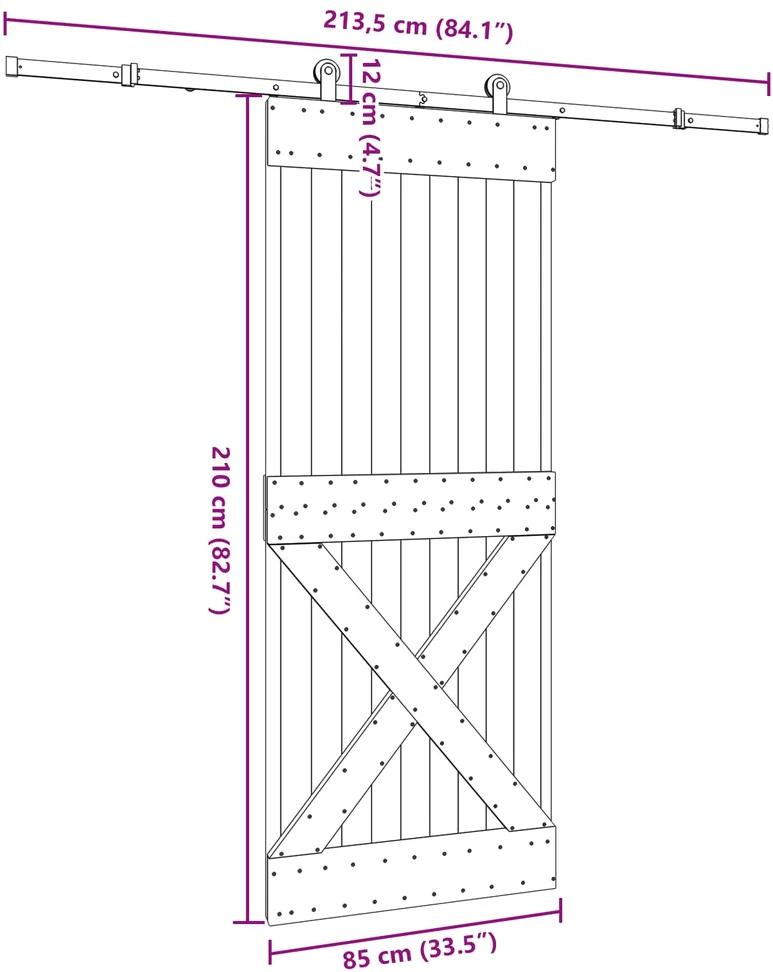 Slankios durys NARVIK Natūrali ir juoda 85 x 210 cm (213,5 cm)
