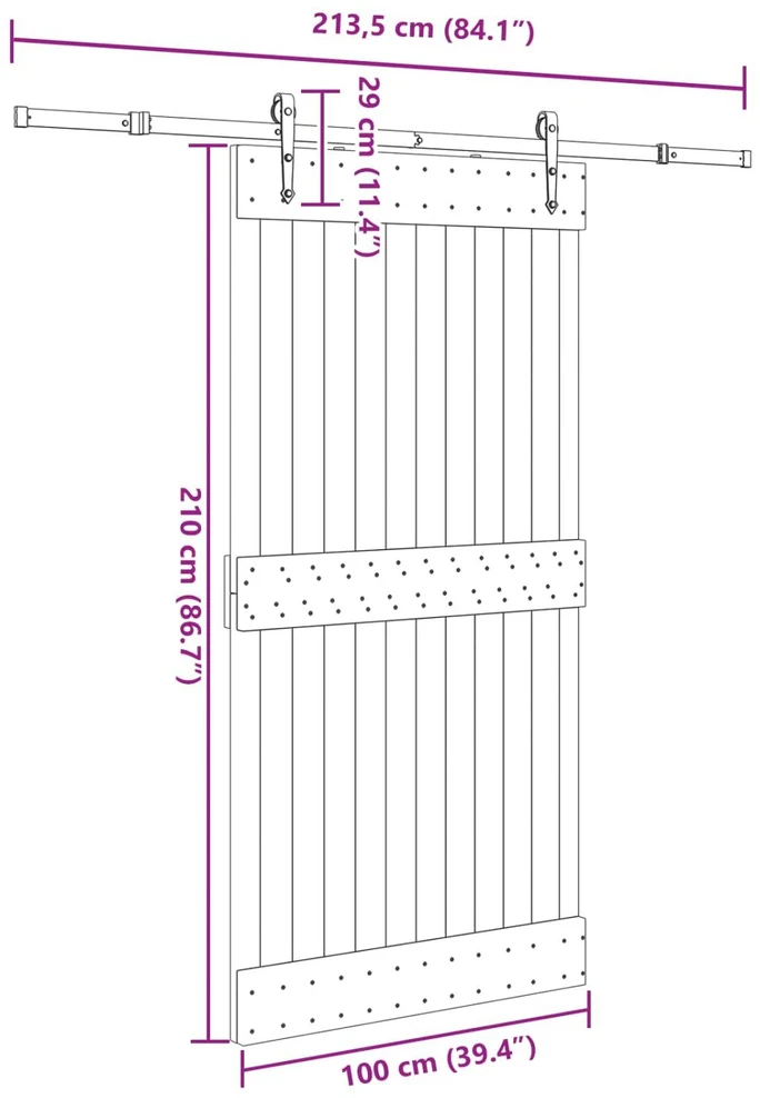 Slankios durys NARVIK Natūrali ir juoda 100 x 210 cm (213,5 cm)