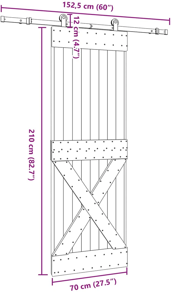 Slankios durys NARVIK Natūrali ir juoda 70 x 210 cm (152,5 cm)