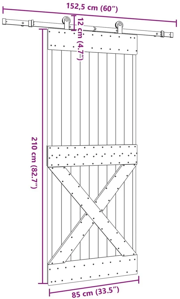 Slankios durys NARVIK Natūrali ir juoda 85 x 210 cm (152,5 cm)