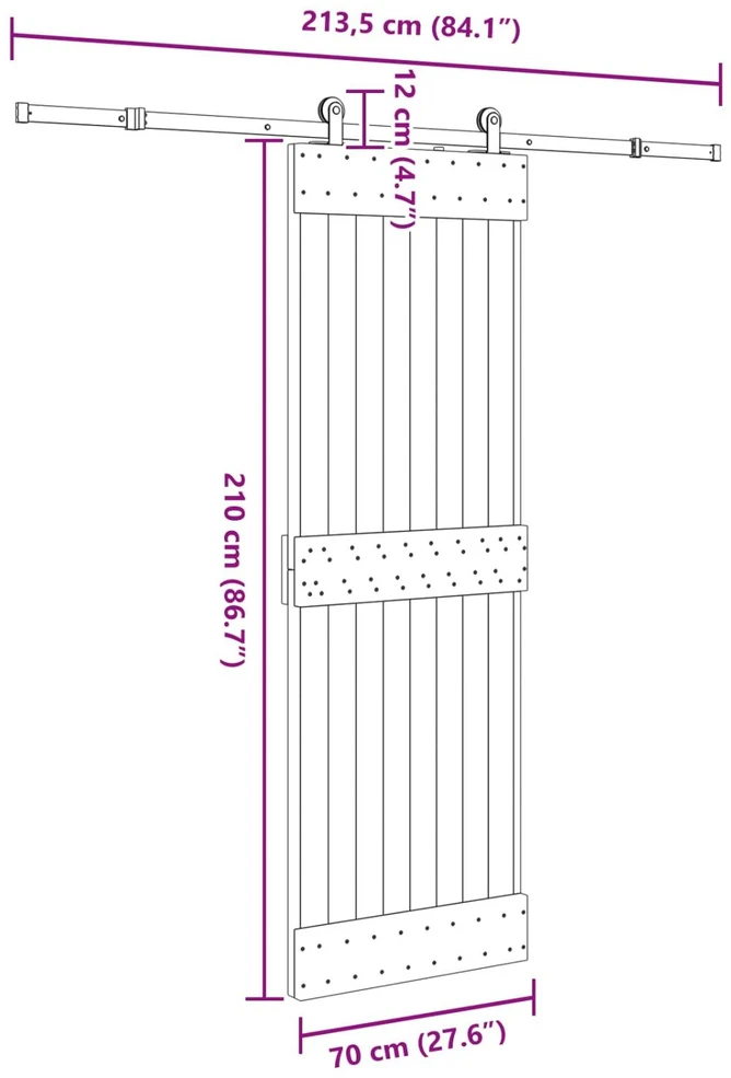 Slankios durys NARVIK Natūrali ir juoda 70 x 210 cm (213,5 cm)