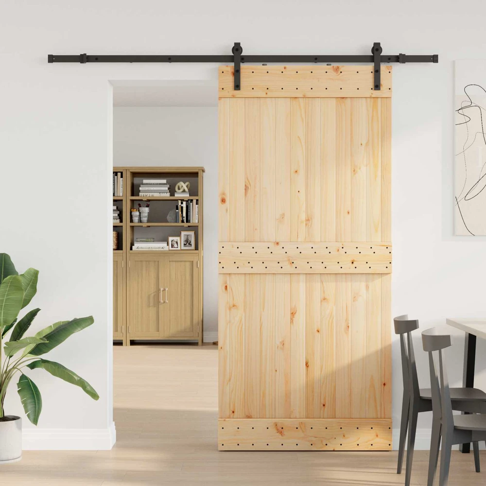 Slankios durys NARVIK Natūrali ir juoda 95 x 210 cm (213,5 cm)