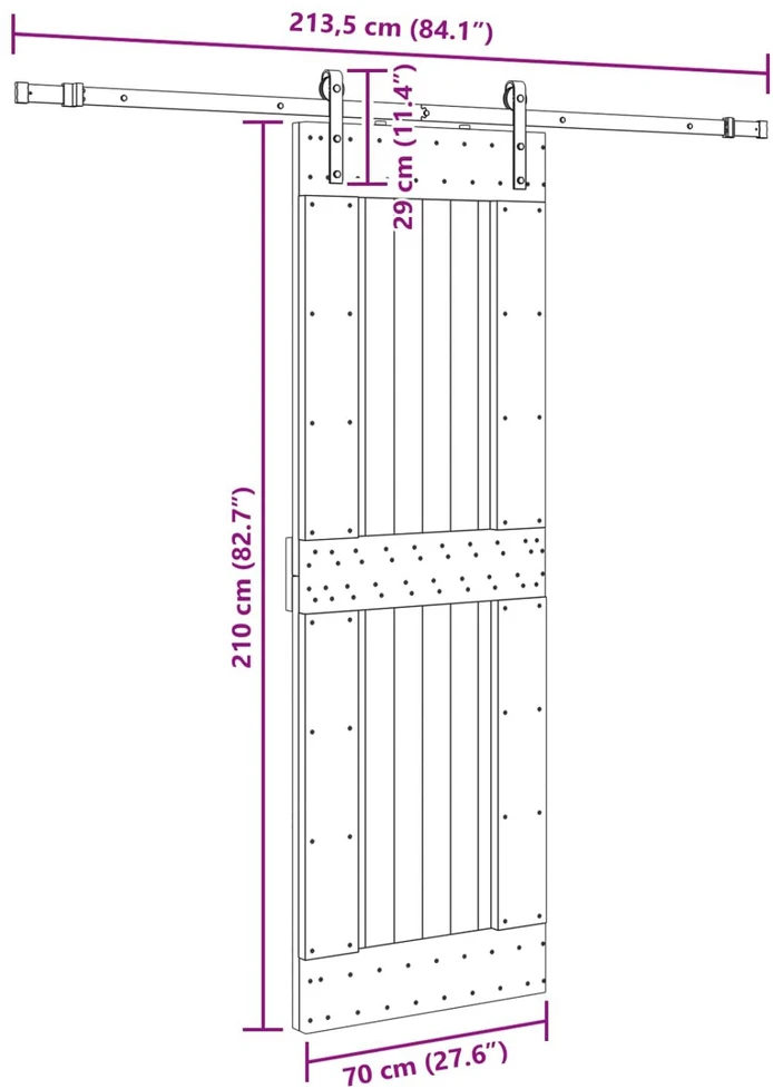 Slankios durys NARVIK 70 x 210 cm (213,5 cm) Natūrali ir juoda