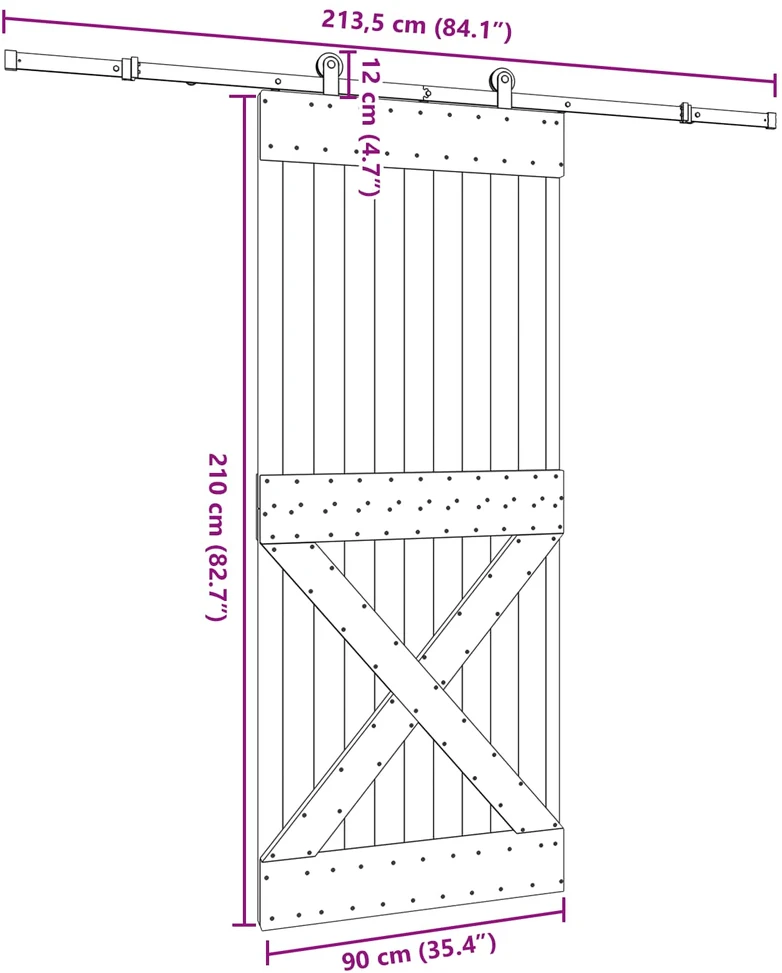 Slankios durys NARVIK Natūrali ir juoda 90 x 210 cm (213,5 cm)