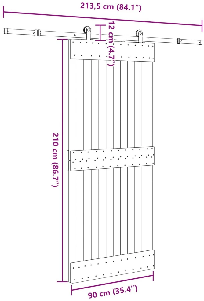 Slankios durys NARVIK Natūrali ir juoda 90 x 210 cm (213,5 cm)
