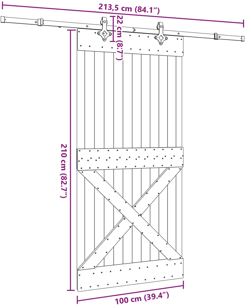 Slankios durys NARVIK Natūrali ir juoda 100 x 210 cm (213,5 cm)