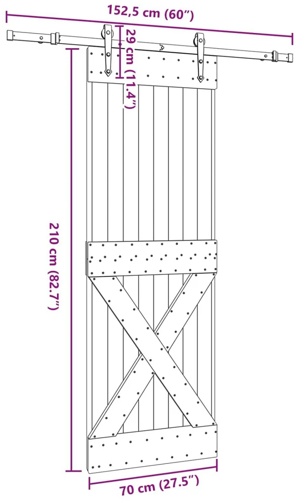 Slankios durys NARVIK Natūrali ir juoda 70 x 210 cm (152,5 cm)