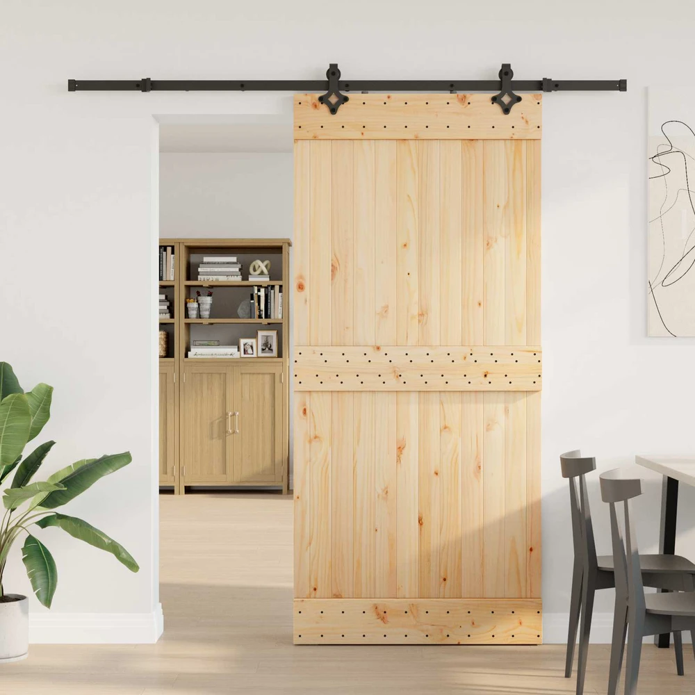Slankios durys NARVIK Natūrali ir juoda 95 x 210 cm (213,5 cm)