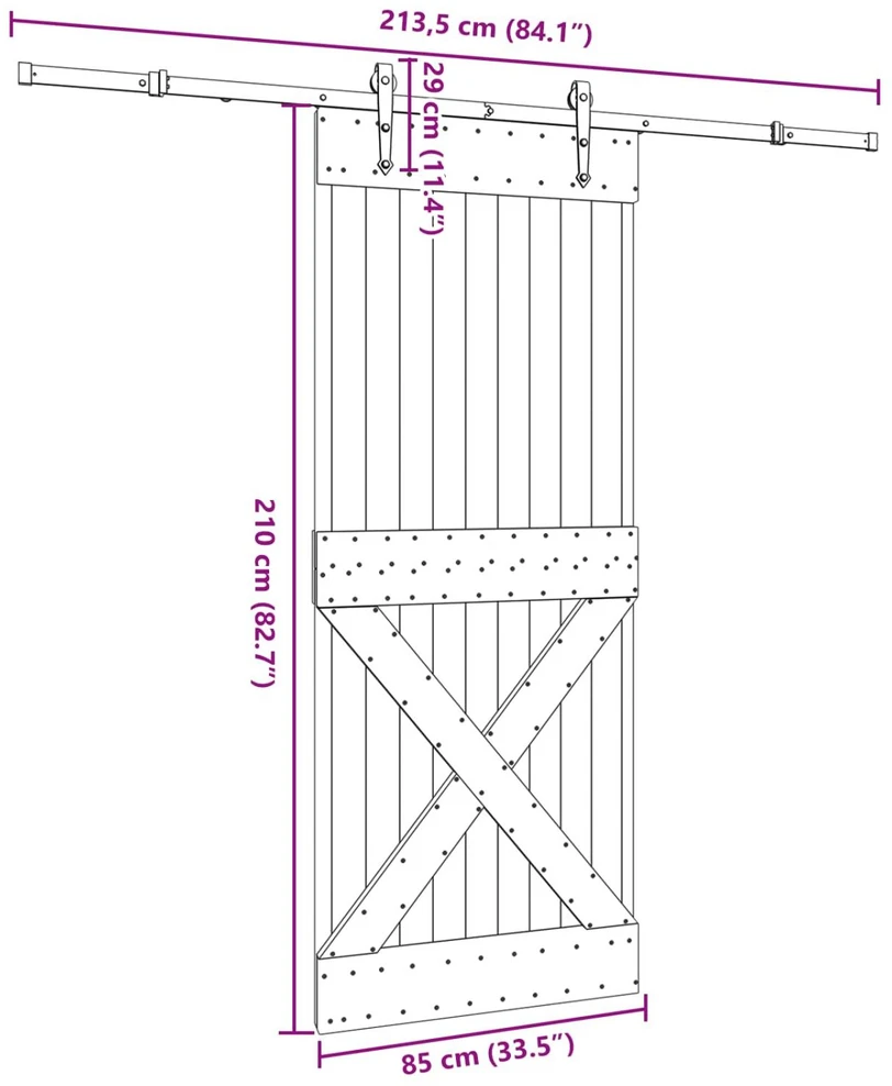 Slankios durys NARVIK Natūrali ir juoda 85 x 210 cm (213,5 cm)