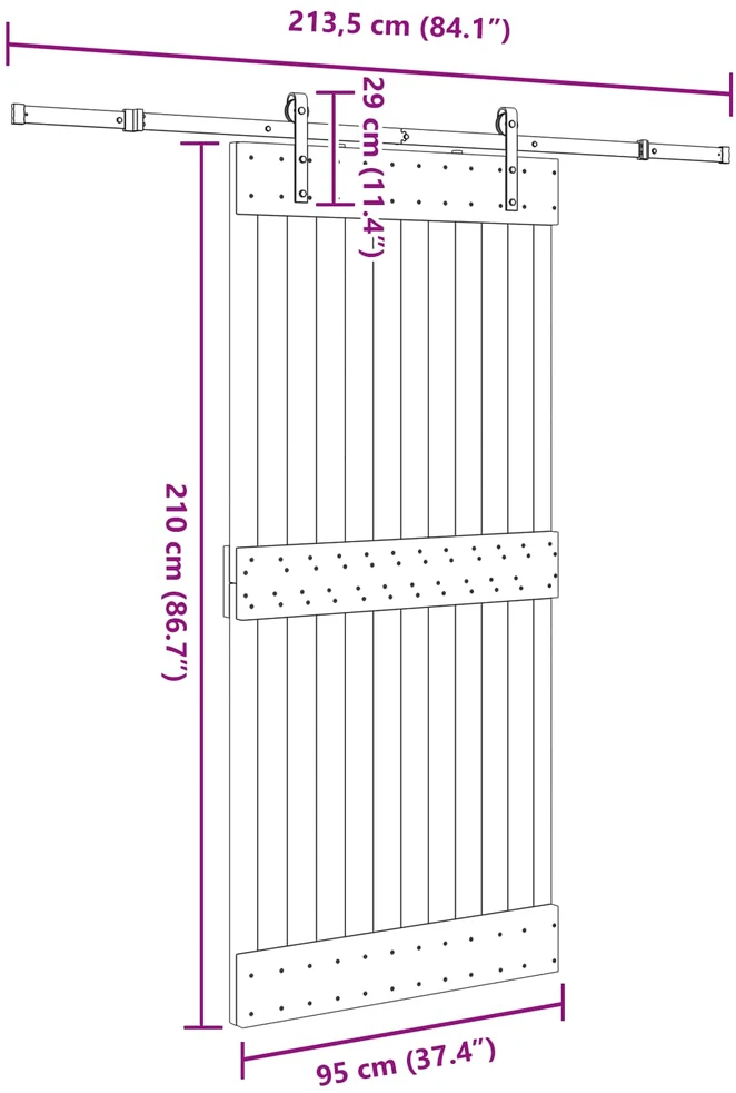 Slankios durys NARVIK Natūrali ir juoda 95 x 210 cm (213,5 cm)