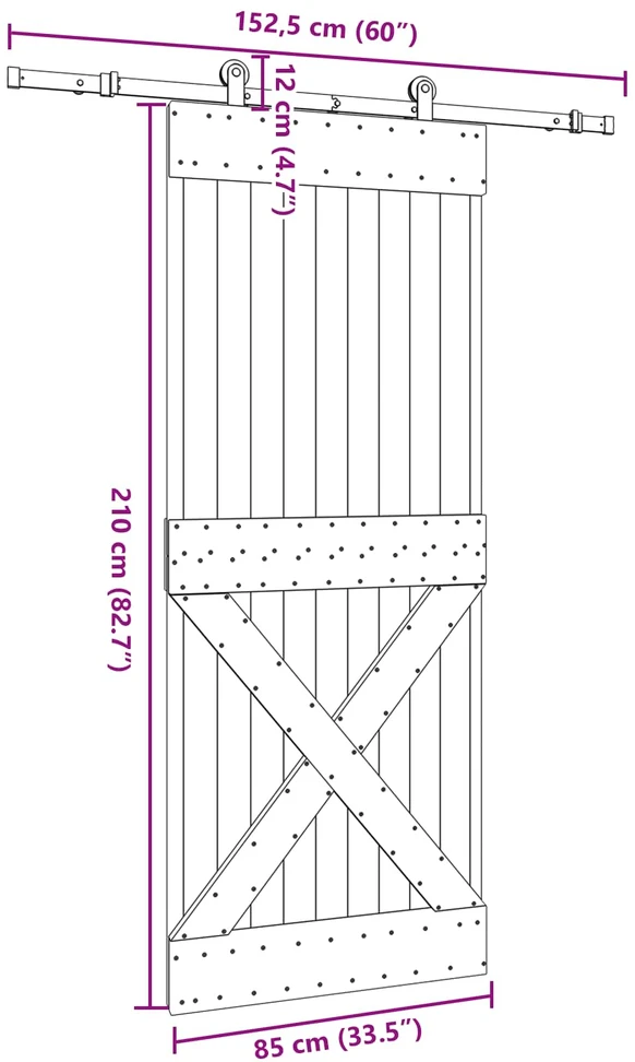 Slankios durys NARVIK Natūrali ir juoda 85 x 210 cm (152,5 cm)