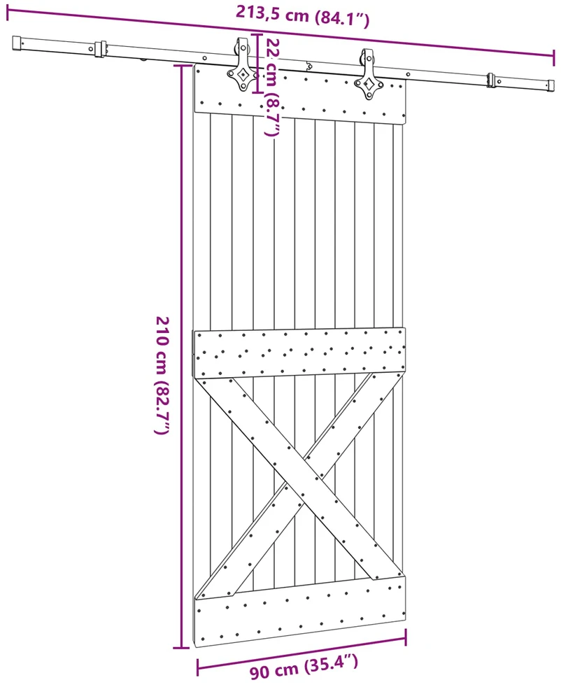 Slankios durys NARVIK Natūrali ir juoda 90 x 210 cm (213,5 cm)