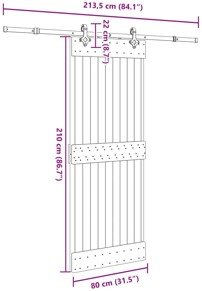 Slankios durys NARVIK Natūrali ir juoda 80 x 210 cm (213,5 cm)
