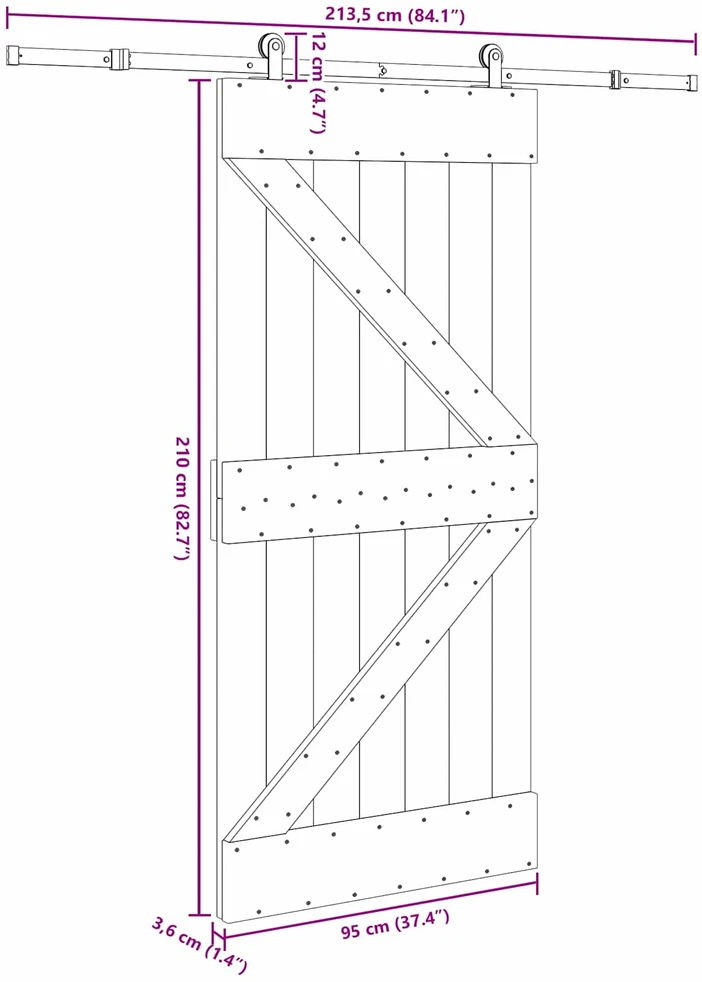 Slankios durys NARVIK Natūrali ir juoda 95 x 210 cm (213,5 cm)