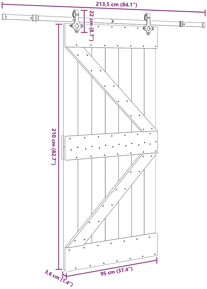 Slankios durys NARVIK Natūrali ir juoda 95 x 210 cm (213,5 cm)
