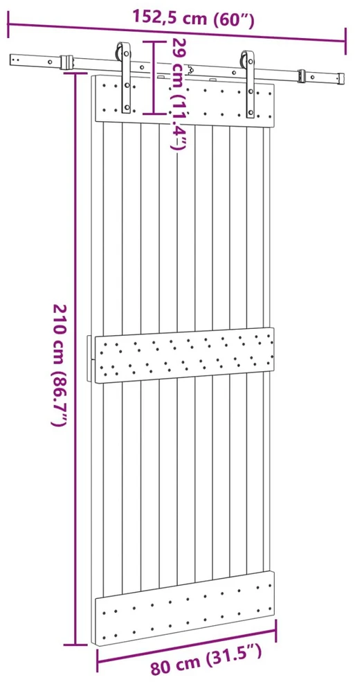 Slankios durys NARVIK Natūrali ir juoda 80 x 210 cm (152,5 cm)