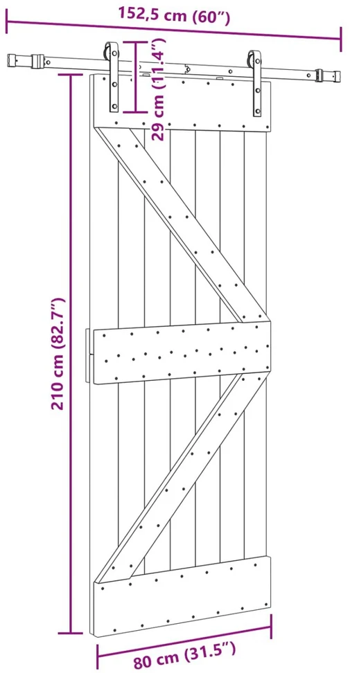 Slankios durys NARVIK 80 x 210 cm (152,5 cm) Natūrali ir juoda