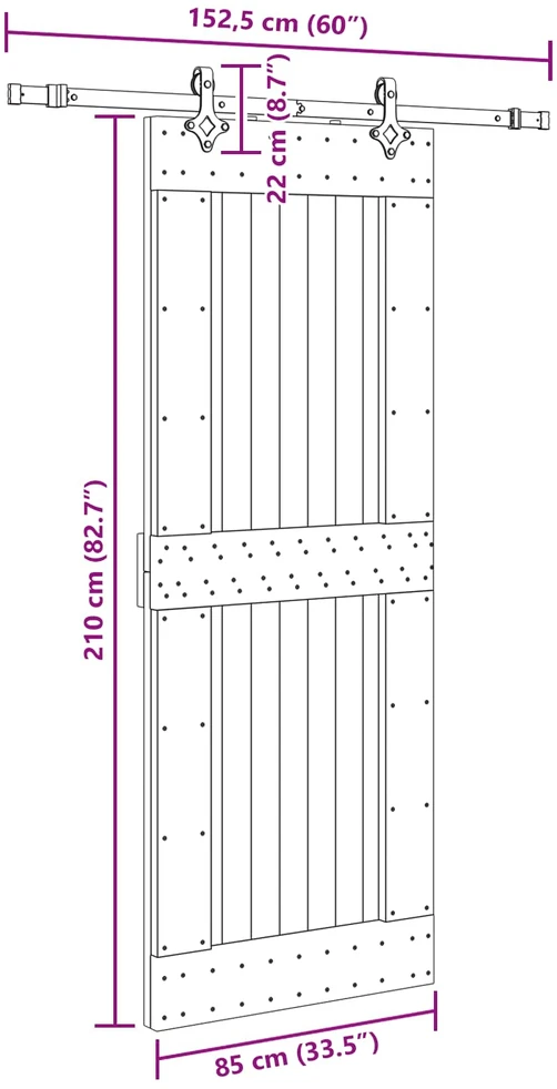 Slankios durys NARVIK Natūrali ir juoda 85 x 210 cm (152,5 cm)