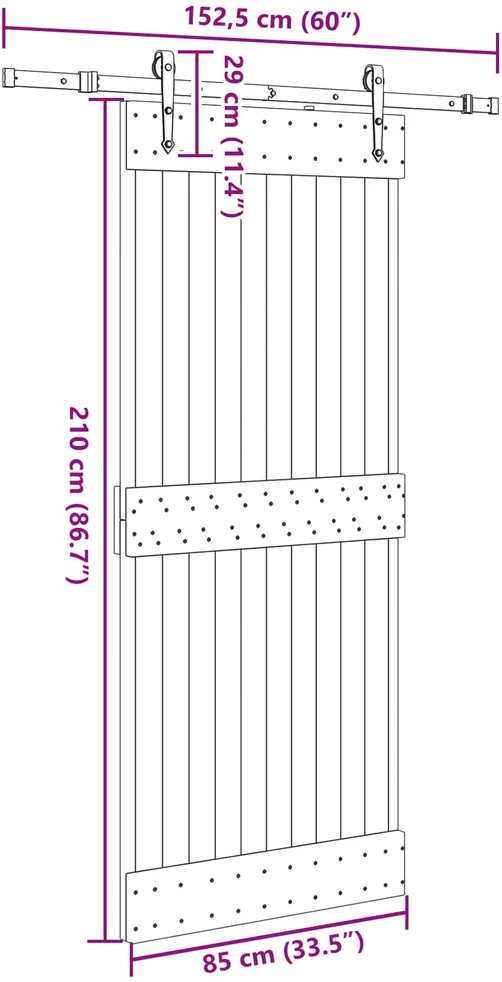 Slankios durys NARVIK Natūrali ir juoda 85 x 210 cm (152,5 cm)