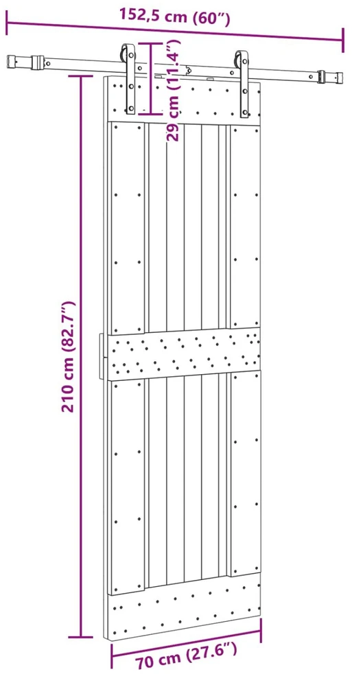 Slankios durys NARVIK 70 x 210 cm (152,5 cm) Natūrali ir juoda