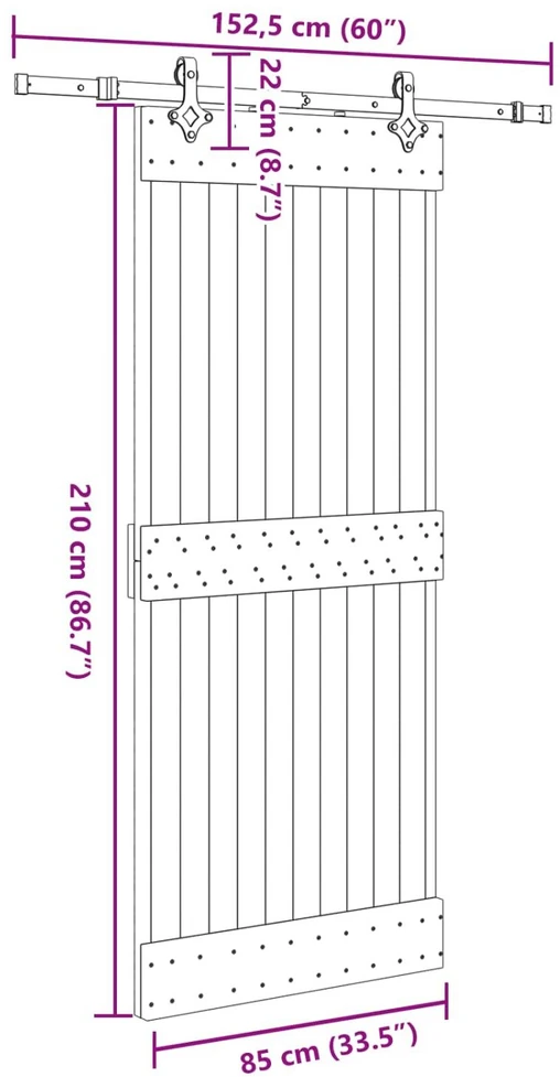 Slankios durys NARVIK Natūrali ir juoda 85 x 210 cm (152,5 cm)