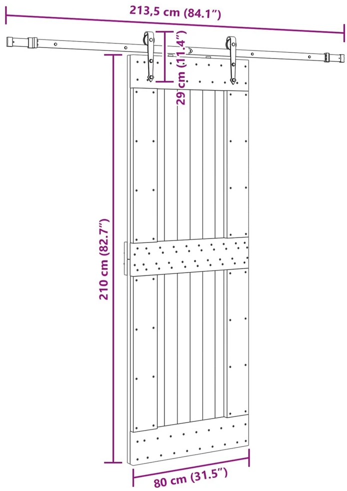 Slankios durys NARVIK Natūrali ir juoda 80 x 210 cm (213,5 cm)