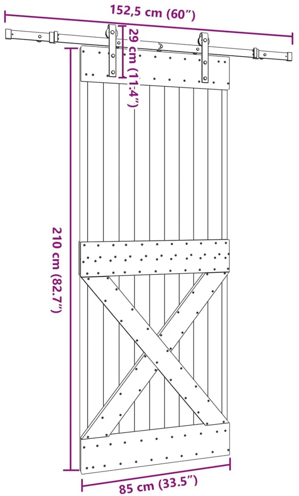 Slankios durys NARVIK 85 x 210 cm (152,5 cm) Natūrali ir juoda