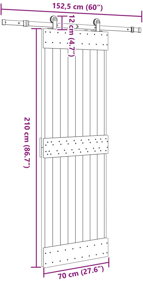 Slankios durys NARVIK Natūrali ir juoda 70 x 210 cm (152,5 cm)