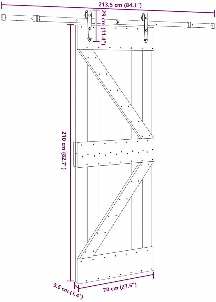 Slankios durys NARVIK Natūrali ir juoda 70 x 210 cm (213,5 cm)