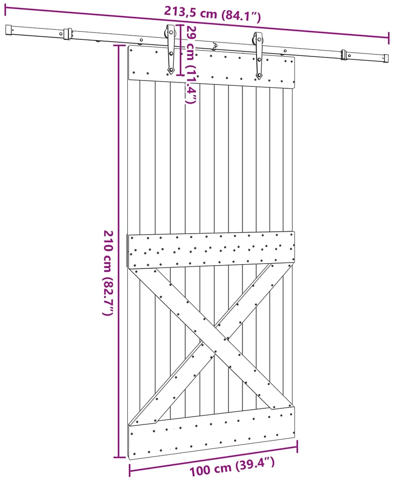 Slankios durys NARVIK Natūrali ir juoda 100 x 210 cm (213,5 cm)