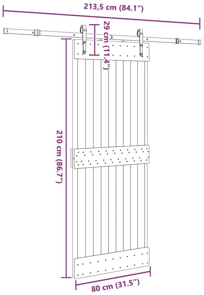 Slankios durys NARVIK Natūrali ir juoda 80 x 210 cm (213,5 cm)