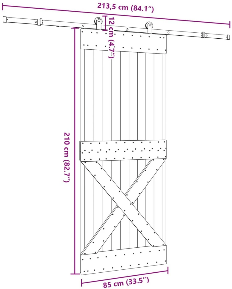 Slankios durys NARVIK Natūrali ir juoda 85 x 210 cm (213,5 cm)