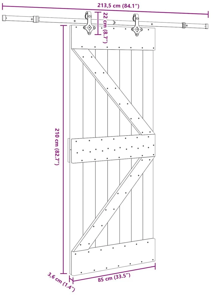 Slankios durys NARVIK Natūrali ir juoda 85 x 210 cm (213,5 cm)
