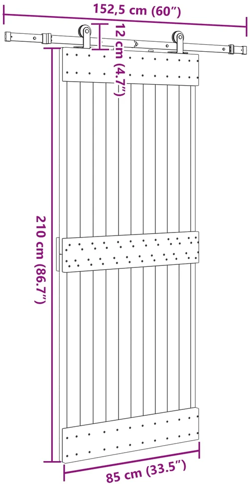 Slankios durys NARVIK Natūrali ir juoda 85 x 210 cm (152,5 cm)