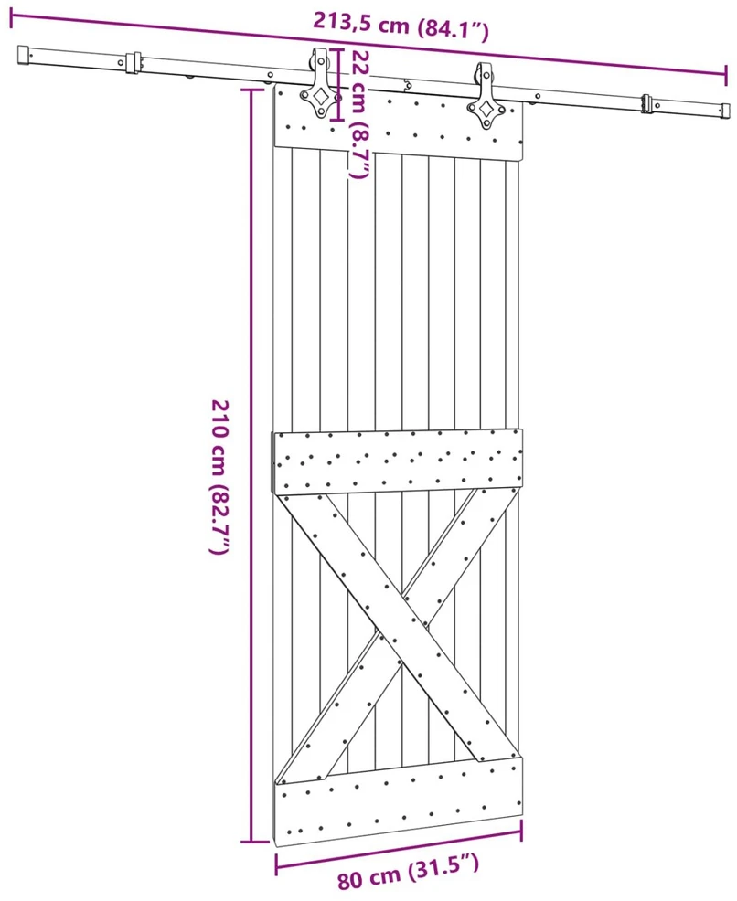 Slankios durys NARVIK Natūrali ir juoda 80 x 210 cm (213,5 cm)