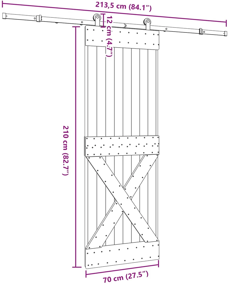 Slankios durys NARVIK Natūrali ir juoda 70 x 210 cm (213,5 cm)