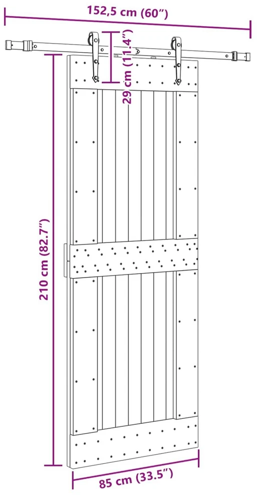 Slankios durys NARVIK Natūrali ir juoda 85 x 210 cm (152,5 cm)