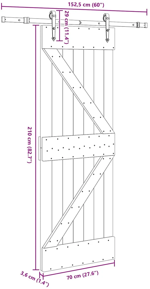 Slankios durys NARVIK Natūrali ir juoda 70 x 210 cm (152,5 cm)