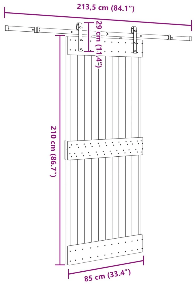 Slankios durys NARVIK Natūrali ir juoda 85 x 210 cm (213,5 cm)