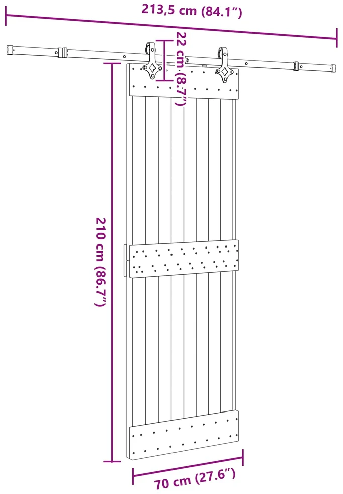 Slankios durys NARVIK Natūrali ir juoda 70 x 210 cm (213,5 cm)