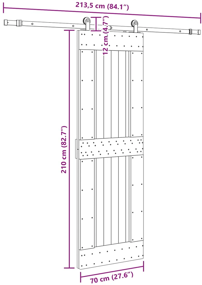 Slankios durys NARVIK Natūrali ir juoda 70 x 210 cm (213,5 cm)