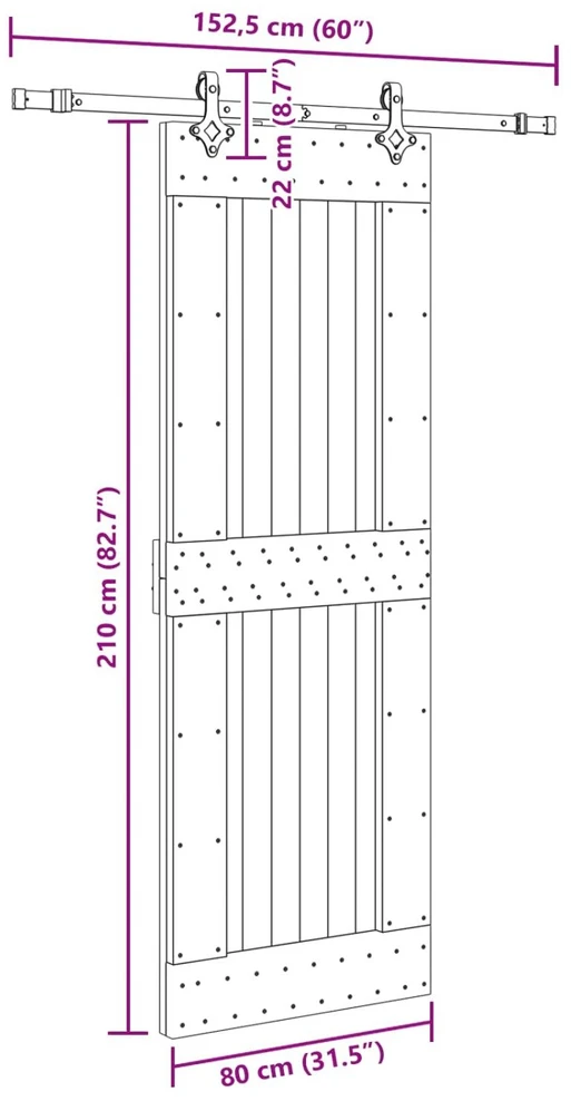 Slankios durys NARVIK Natūrali ir juoda 80 x 210 cm (152,5 cm)
