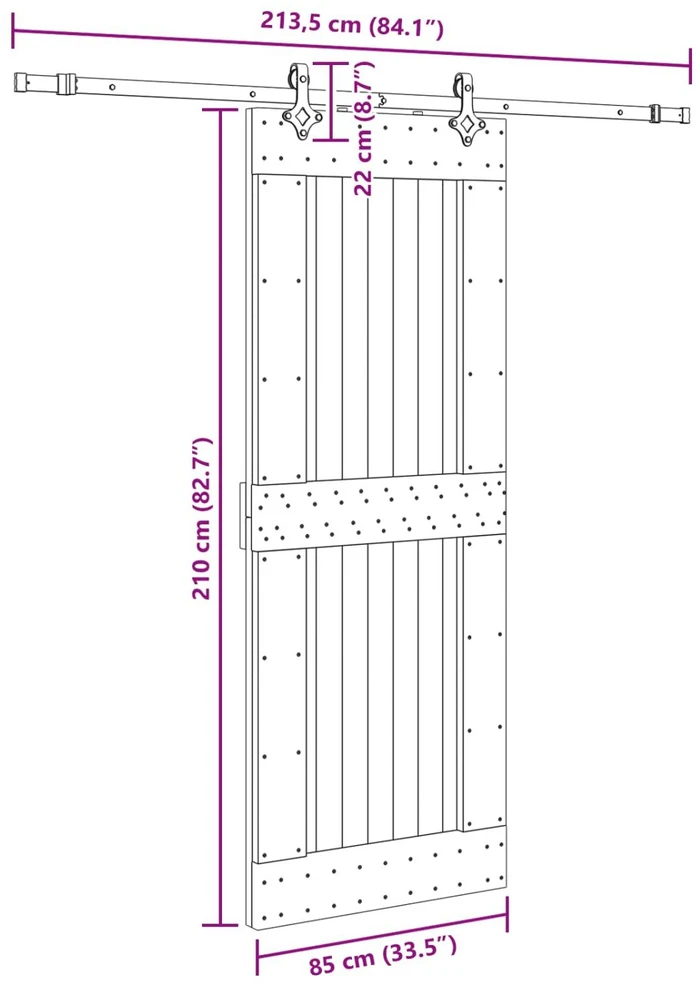 Slankios durys NARVIK Natūrali ir juoda 85 x 210 cm (213,5 cm)